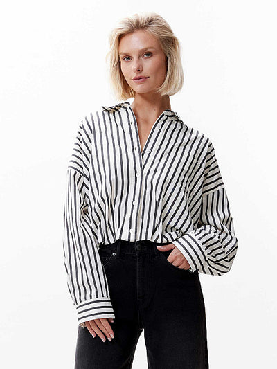 Cropped button up blouse with tucked-in effect