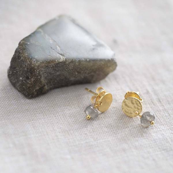 Mini Coin Labradorite Earrings Gold